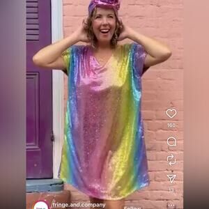 Rare Fringe & Co rainbow ombré Sequin Dress